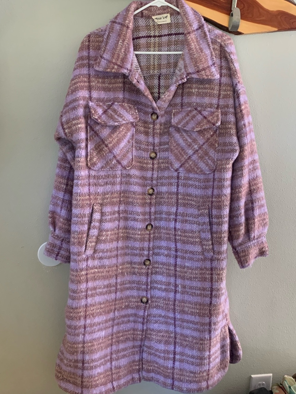 Plaid Button-Front Lavender trench jacket